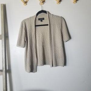 PERCEPTIONS TAN SHORT SLEEVE CARDIGAN SIZE SMALL